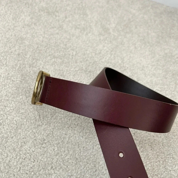 Aritzia Auxiliary Double Ring Leather Belt burgundy brown xsmall - Picture 4 of 8